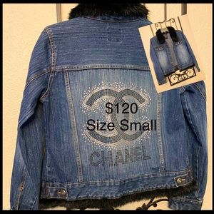 One of a kind upcycled jean jacket with faux fur trim!